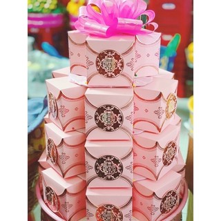 Combo 20-30-50c Hộp quà cưới đựng bánh kẹo màu hồng phấn size 8x8