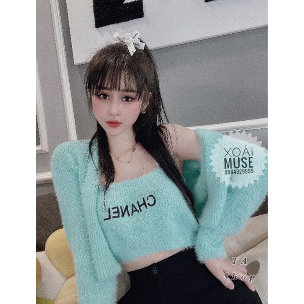 Sét áo 2 dây+áo cadigan lông X hàng QC