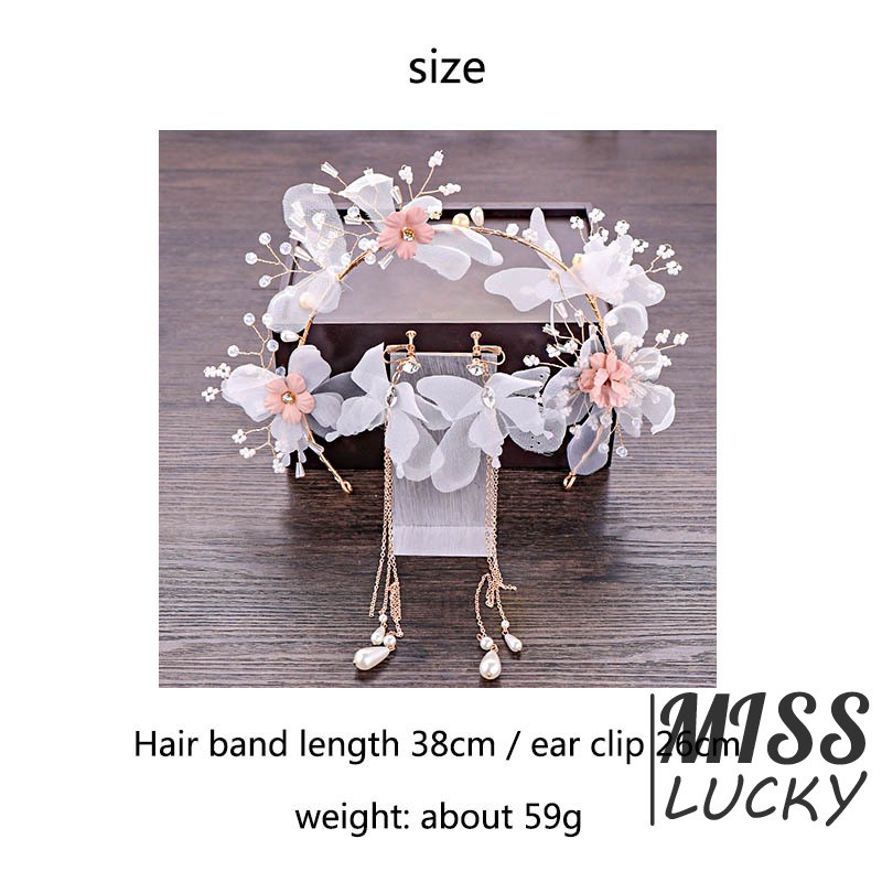 Set cài tóc + khuyên tai hoa đính đá phụ kiện trang trí cho cô dâu