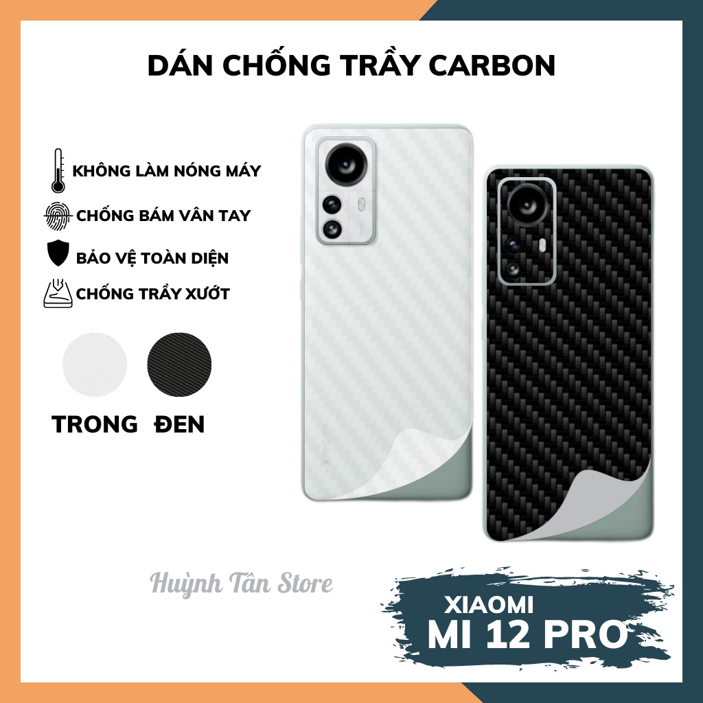 Miếng dán mặt sau điện thoại xiaomi mi 12 pro 5g decal carbon fiber giúp chống trầy, tản nhiệt tốt