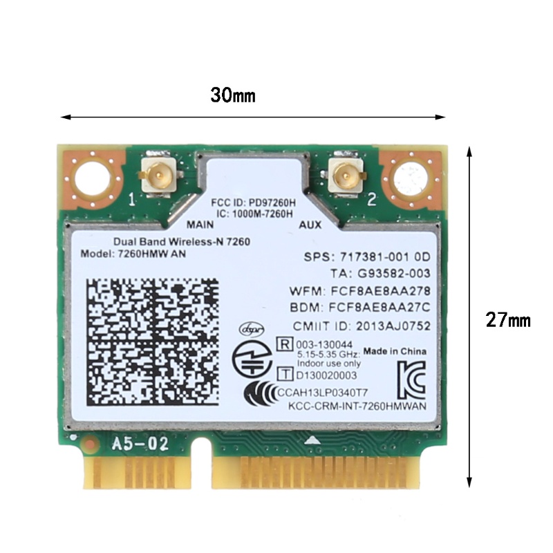 INTEL Thẻ Wifi không dây 300Mbps N 7260 7260HMW AN nửa Mini Pci-e Bluetooth 4.0 Wlan