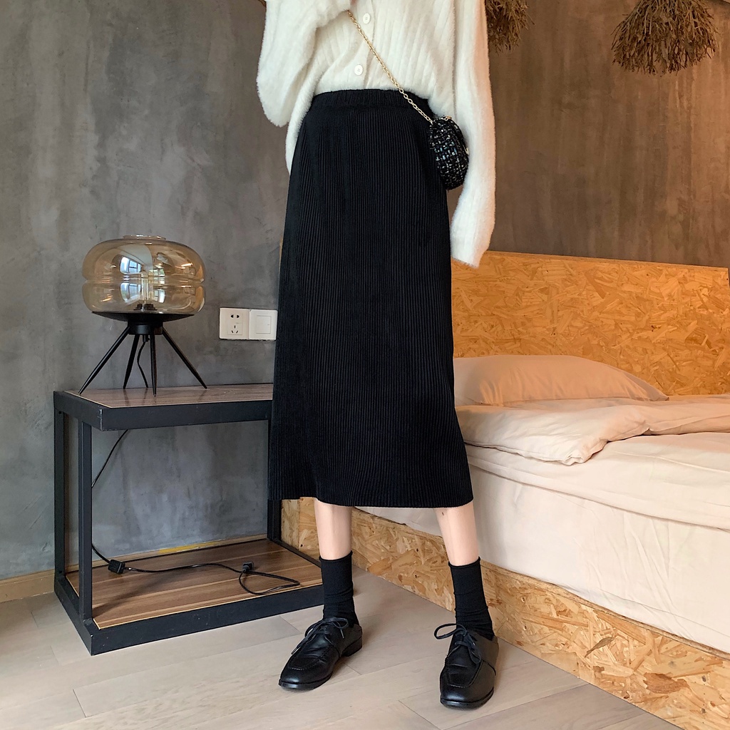 COZOK Chân váy chữ a lưng cao màu sắc đơn giản