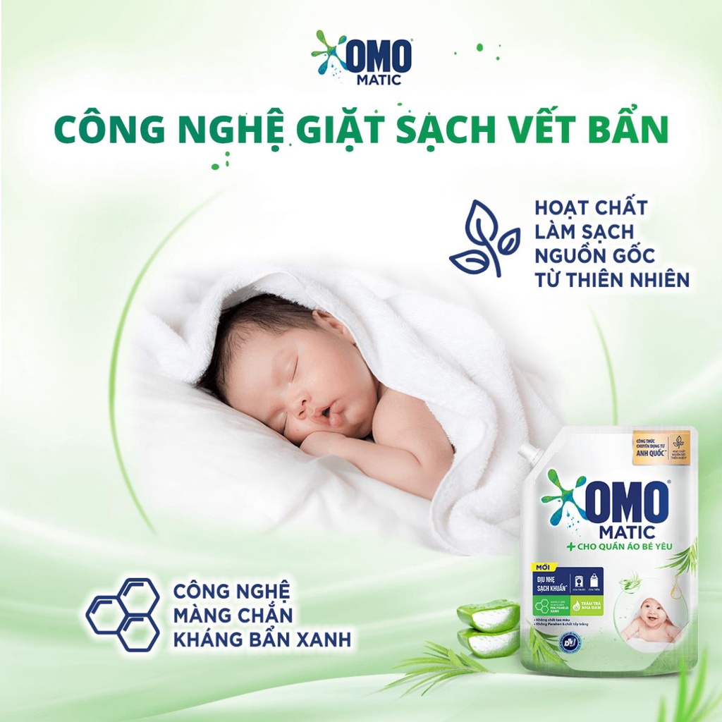Combo 2 Túi Nước Giặt Omo Matic Baby Cho Quần Áo Bé Yêu 3.6kg/túi