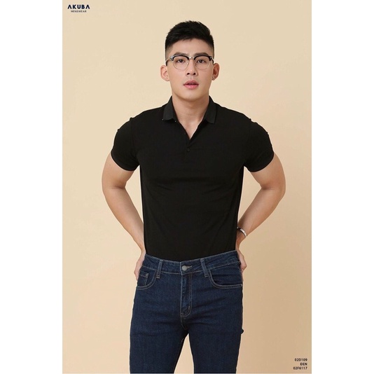 Áo polo đơn giản trơn hai mầu đen và xanh thời trang nam , Áo có cổ cộc tay một mầu phong cách hàn quốc cotton co dãn bt