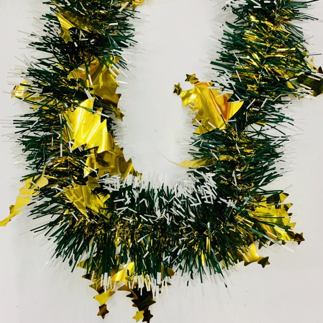 Dây kim tuyến chồn hình chuông sao thông vàng trang trí cây thông noel
