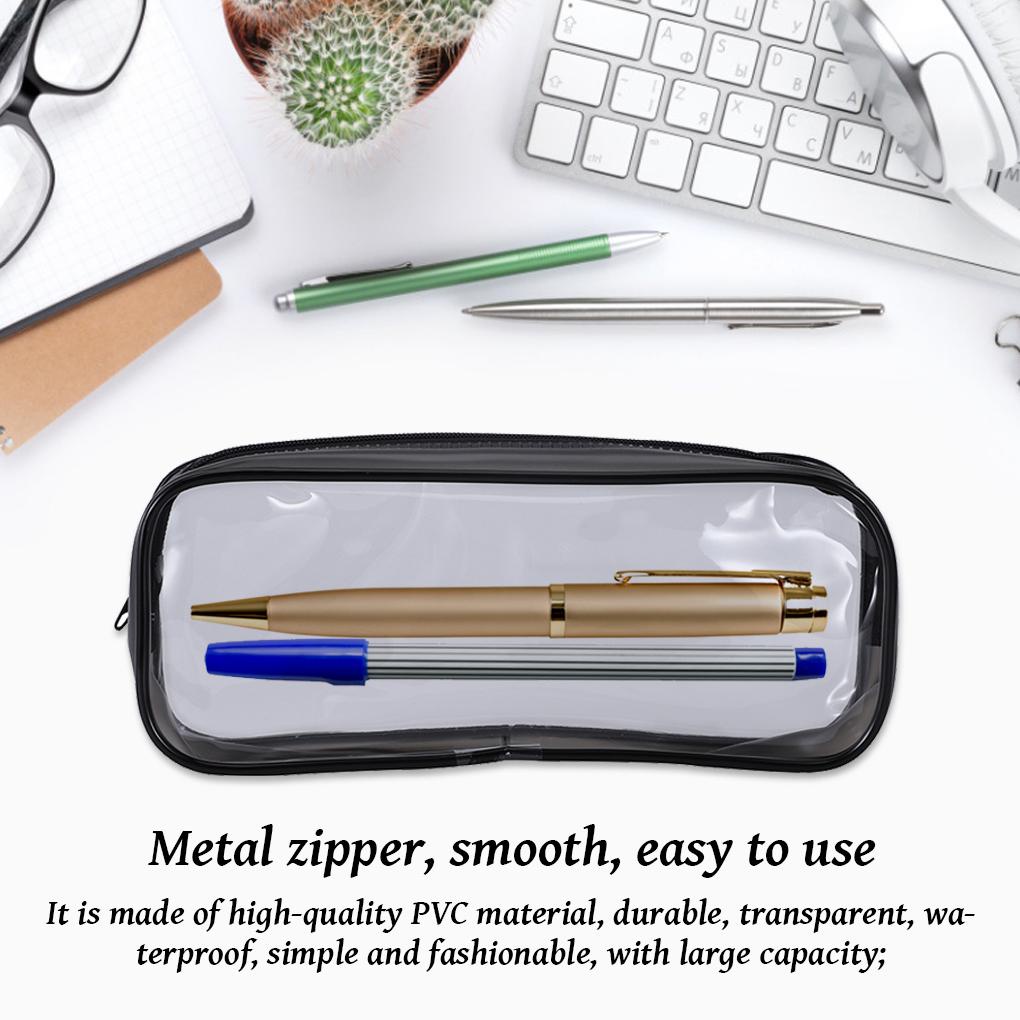 Túi Đựng Bút Bằng PVC Màu Đen Có Khóa Kéo Tiện Dụng Cho Học Sinh