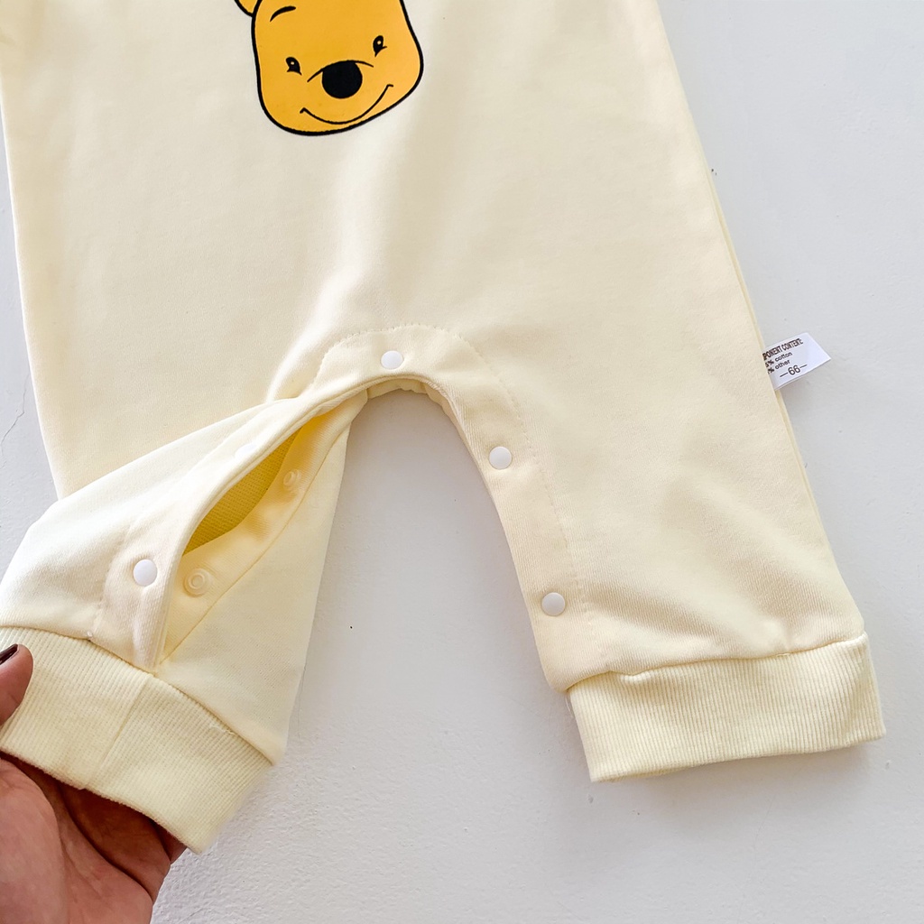 Áo liền quần dài tay + mũ in hoạt hình dễ thương dành cho bé sơ sinh