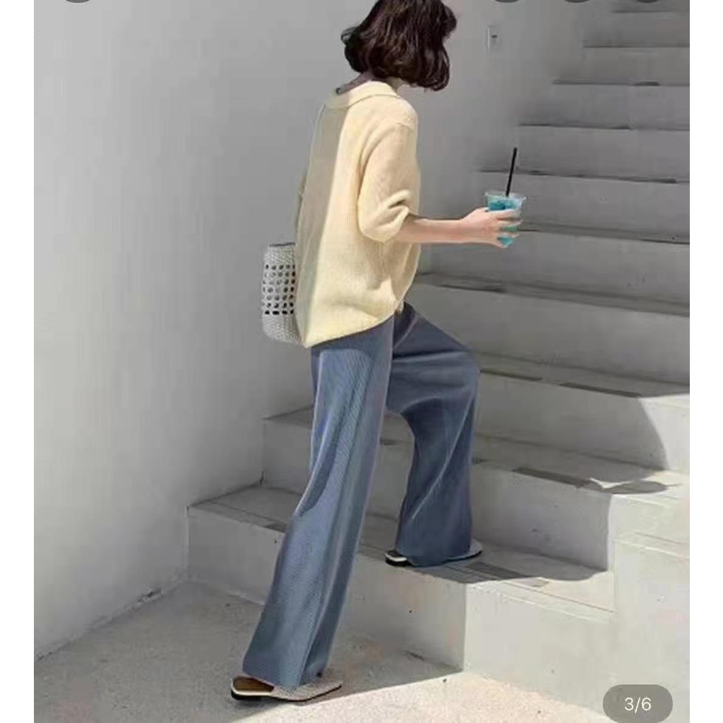 Quần Dài Lưng Cao Ống Rộng Phong Cách Hàn Quốc Cho Nữ