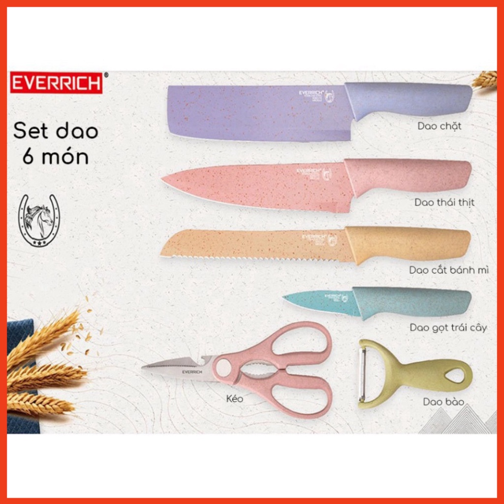Bộ dao kéo  lúa mạch cao cấp 6 món chi tiết chuyên dụng cho căn bếp