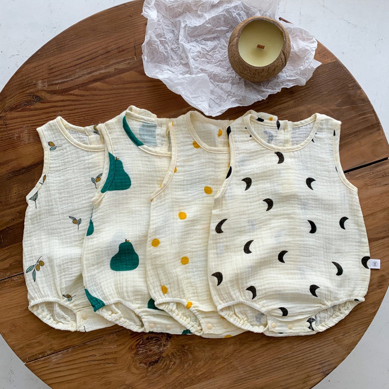 Bộ Áo Liền Quần Sát Nách Vải Mỏng In Họa Tiết Kiểu Hàn Quốc Thời Trang Mùa Hè Cho Bé Sơ