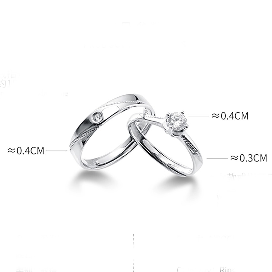 Nhẫn Bạc Đôi Nam Nữ Đính Đá Bạc ITALY S925 Màu Trắng Sáng Cao Cấp ND2521 Bảo Ngọc Jewelry