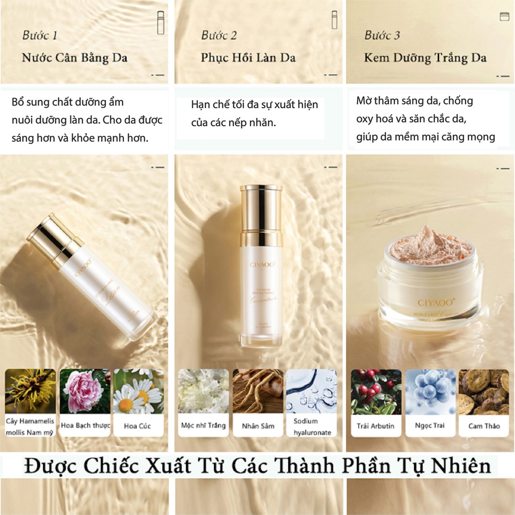 Bộ 3 Dưỡng Trắng Da CIYAOO Chống Lão Hóa &amp; Chăm Sóc Da 38g/120ml/30ml