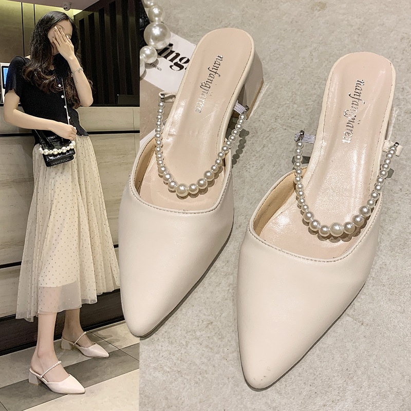 Dép cao gót IELGY mũi nhọn đính hạt thời trang dành cho nữ