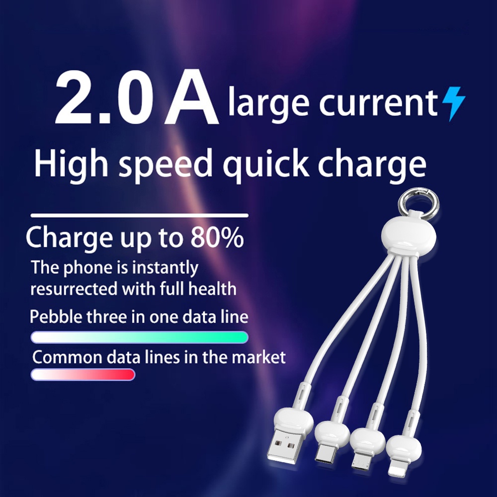 Cáp Sạc Nhanh Usb 3 Trong 1 2A Micro Usb Cho 13 12 Xiaomi Samsung Móc Khóa Điện Thoại