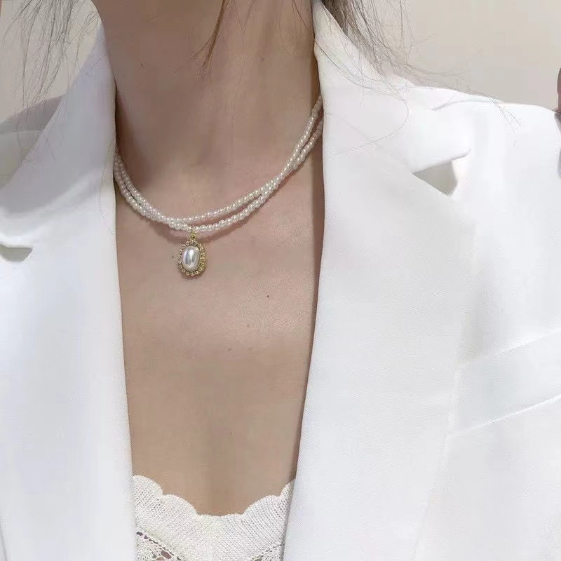 Vòng cổ Hai Lớp Đính Ngọc Trai Phong Cách Cổ Điển Sang Trọng Thời Trang