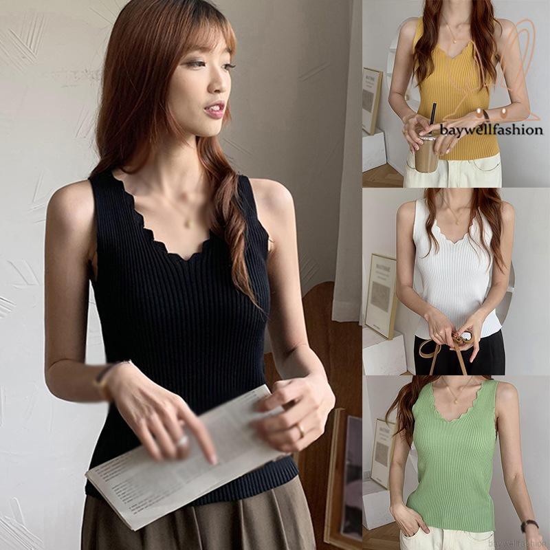 [Mã FASHIONT4WA2 giảm 10K đơn 50K] Áo Ba Lỗ Dệt Kim Màu Trơn Thời Trang Cho Nữ | BigBuy360 - bigbuy360.vn
