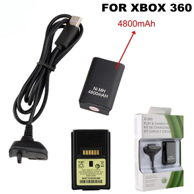 1 bộ pin sạc 4800mAh và cáp sạc màu đen cho Xbox 360