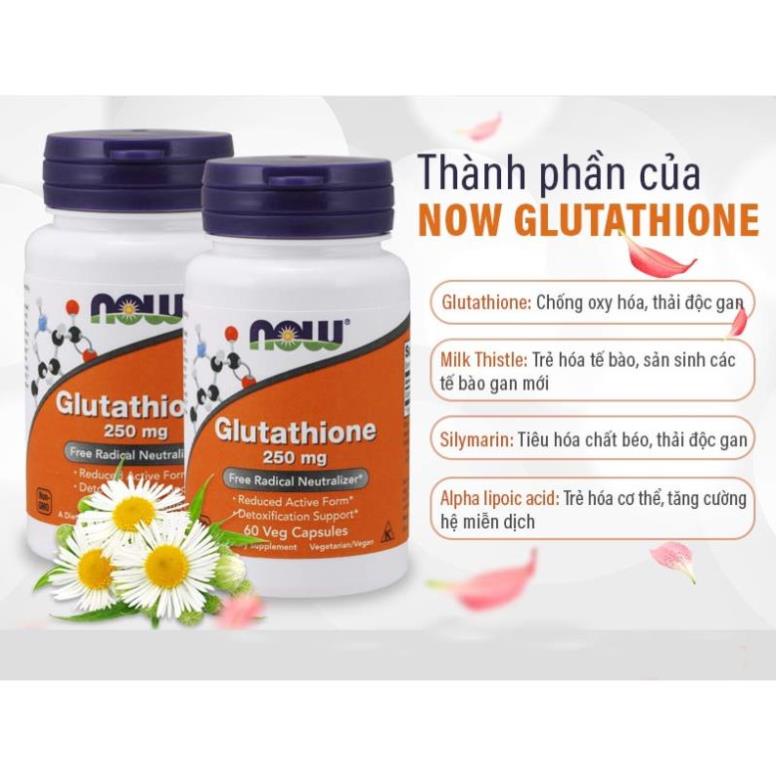 Now Glutathione 500mg Viên Uông Trắng Da Đẹp Da Trê Hóa Da và Chống Oxy Hóa Giúp Da Trẻ Khỏe Now Glutathion 60 viên.