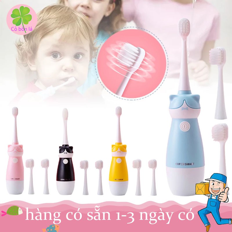 Bàn Chải Đánh Răng Điện Cho Bé, Máy Đánh Răng Tự Động Cho Bé, An Toàn, Không Độc Hại, Diệt Khuẩn 99% New-Màu đen