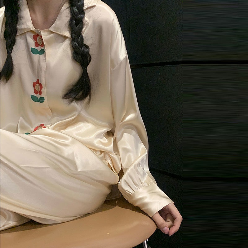 Bộ đồ ngủ tay dài dáng rộng phong cách Hàn Quốc thời trang xuân thu mới cho nữ