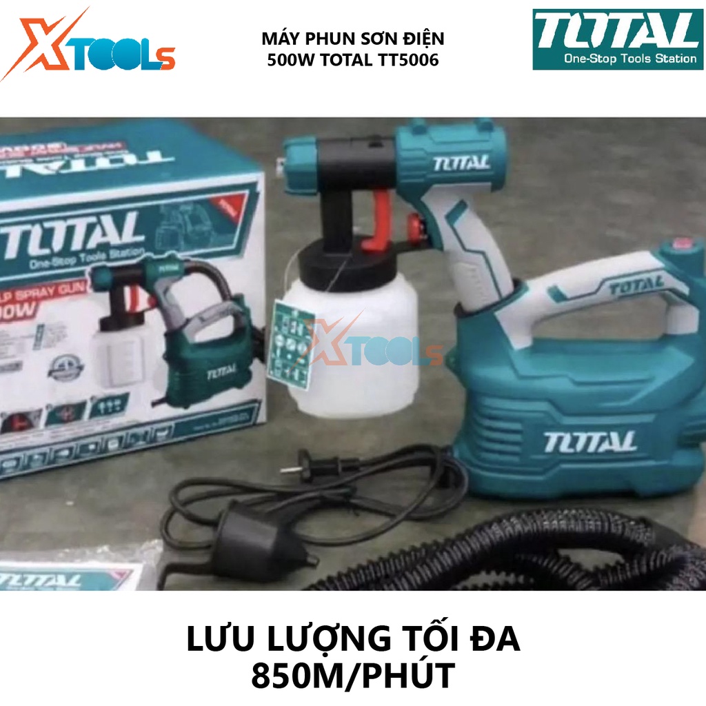 Máy phun sơn dùng điện TOTAL TT5006 súng phun sơn 220-240V~50-60Hz, Công suất 350 W, 0.1-0.2 Bar, 380ml/phút, 50DIN-s