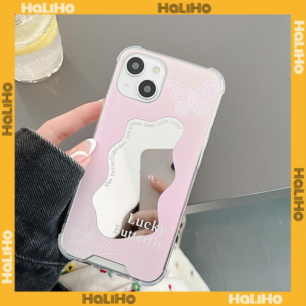 iPhone Case Acrylic HD Mirror Laser Airbag Shockproof Protection Camera Cute Pink Butterfly Compatible For iPhone 11 iPhone 13 Pro Max iPhone 12 Pro Max iPhone 7 Plus iPhone xr