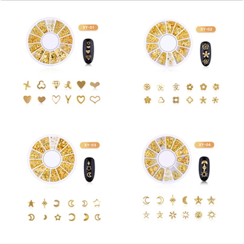 Hộp hạt đính trang trí móng tay xi mạ vàng xinh xắn