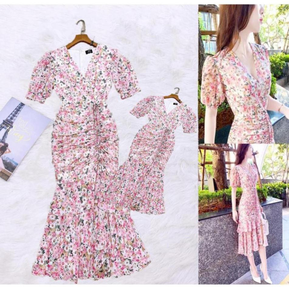Mẹ Bé : Đầm Đuôi Cá Hoa Cúc Hồng trẻ trung