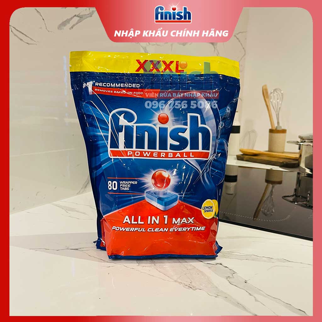 Viên rửa bát Finish All in 1 max 80 viên hương chanh - 10 chức năng - giá rẻ nhất thị trường