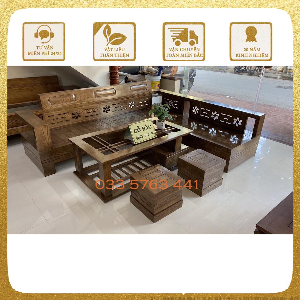 Sofa góc trung giá gốc tại xưởng gỗ sồi nga kích thước 2m4 x 1m9