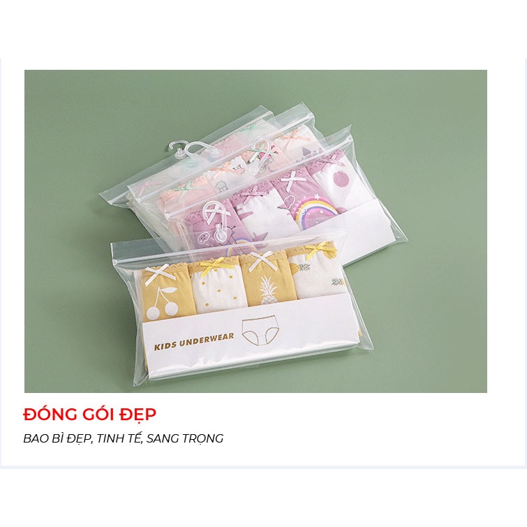 Set 4 Quần lót bé gái RIGHT EURO In Hình Đáng Yêu Quần chip tam giác cho bé xuất dư chất cotton cao cấp siêu mềm mịn 087