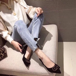 Guốc nữ công sở CG mũi nhọn đế vuông