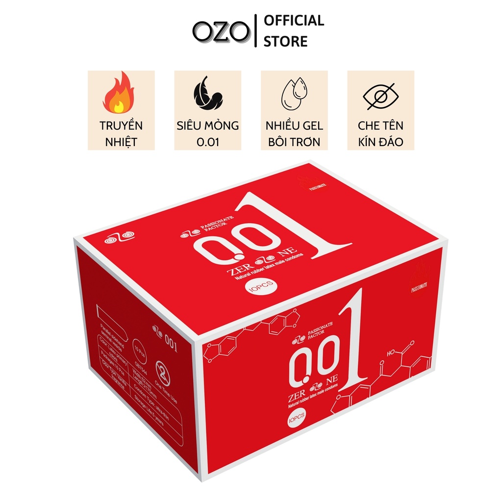 Bao cao su ozo 0.01 đỏ passionate factor mỏng, nhiều gel, truyền nhiệt tốt - ảnh sản phẩm 1