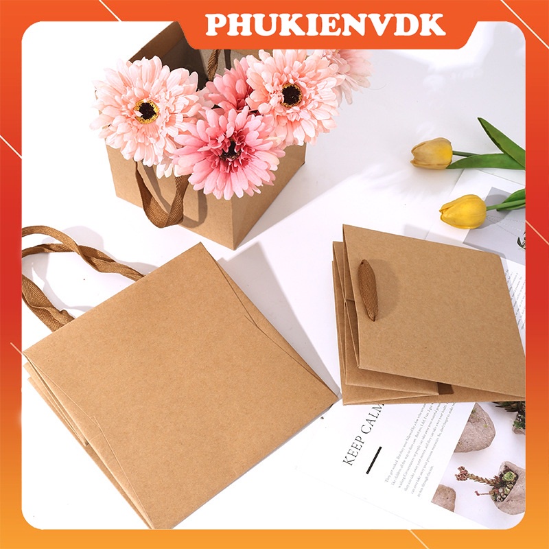 Túi giấy kraft đáy vuông quai vải đựng thực phẩm cây cảnh quà tặng