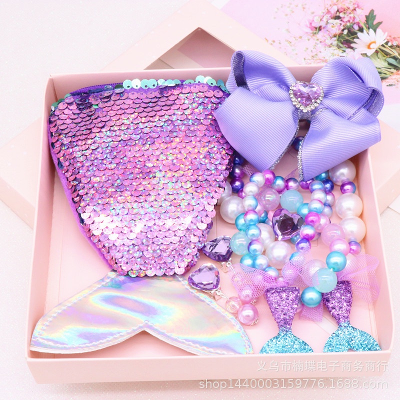 Set 6 món ví và đồ trang sức công chúa lấp lánh cho bé gái có hộp làm quà tặng cho bé 1-6 tuổi