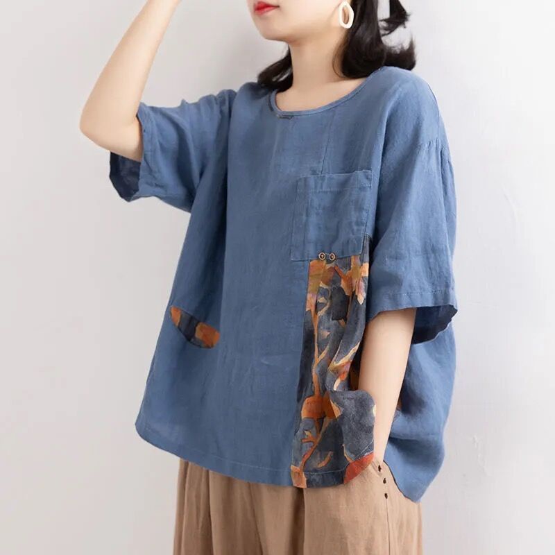 Áo Sơ Mi Vải Lanh Cotton Plus Size Cho Nữ