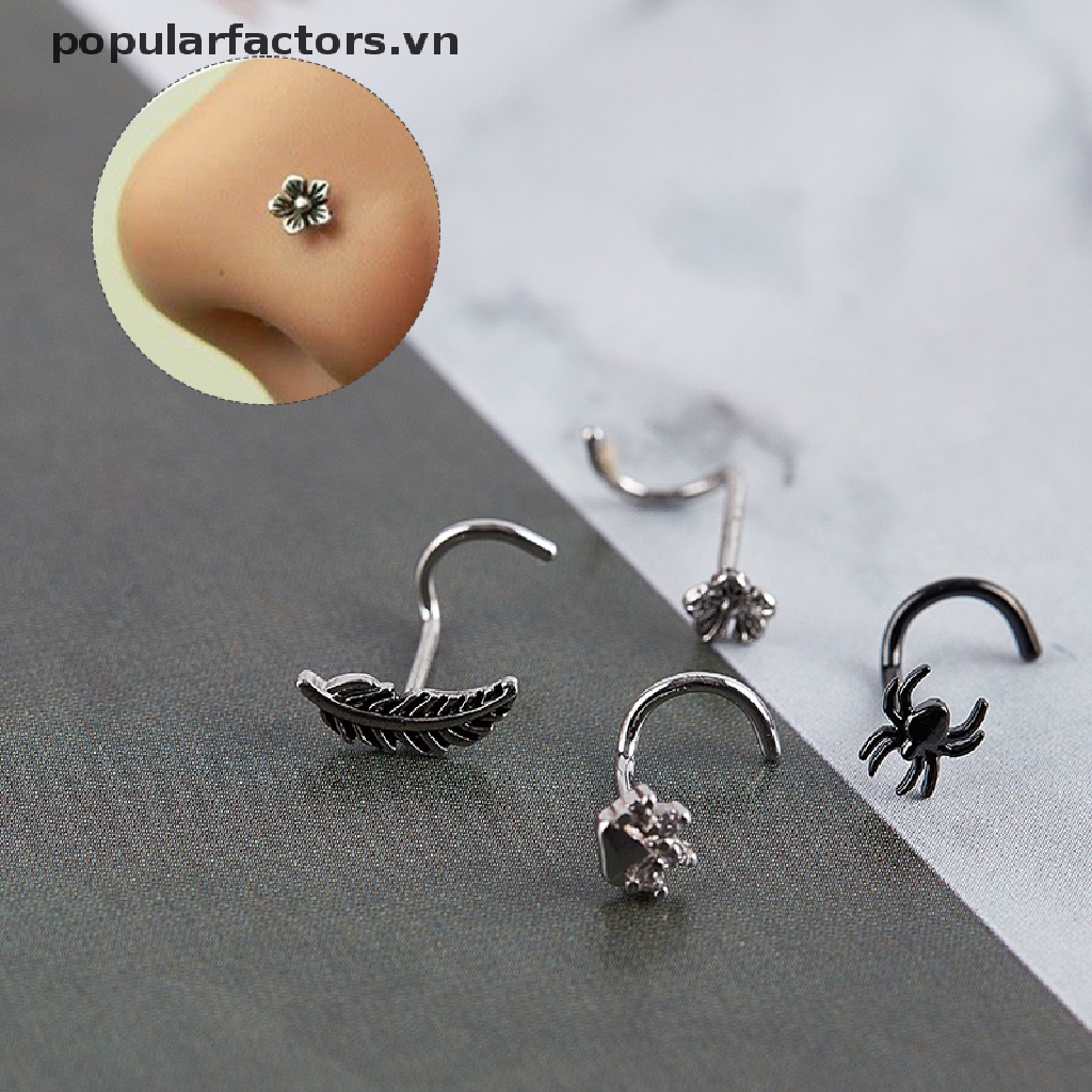 Khuyên mũi dạng xỏ bằng thép không và hợp kim đồng hình hoa/ nhện/ lông vũ đẹp mắt