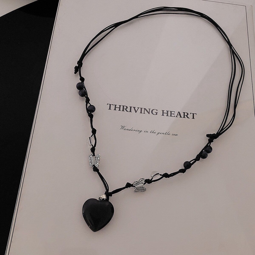 ☼Dây Chuyền Mặt Hình Trái Tim Đính Đá Opal Phong Cách Hàn Quốc Cổ Điển Thời Trang