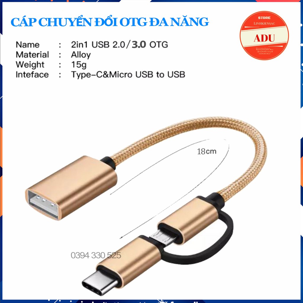 Cáp OTG 2 Trong 1 Đa Năng Chuyển Đổi Micro USB & Type C Sang USB Đồng Bộ Hóa Dữ Liệu Cho Smartphone, Máy Tính Bảng