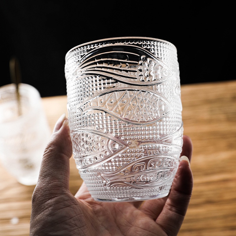 Ly thủy tinh họa tiết cá độc đáo, cốc chịu nhiệt cao cấp, ly uống nước, cafe, sinh tố, dung tích 335ml, 420ml - maydecor