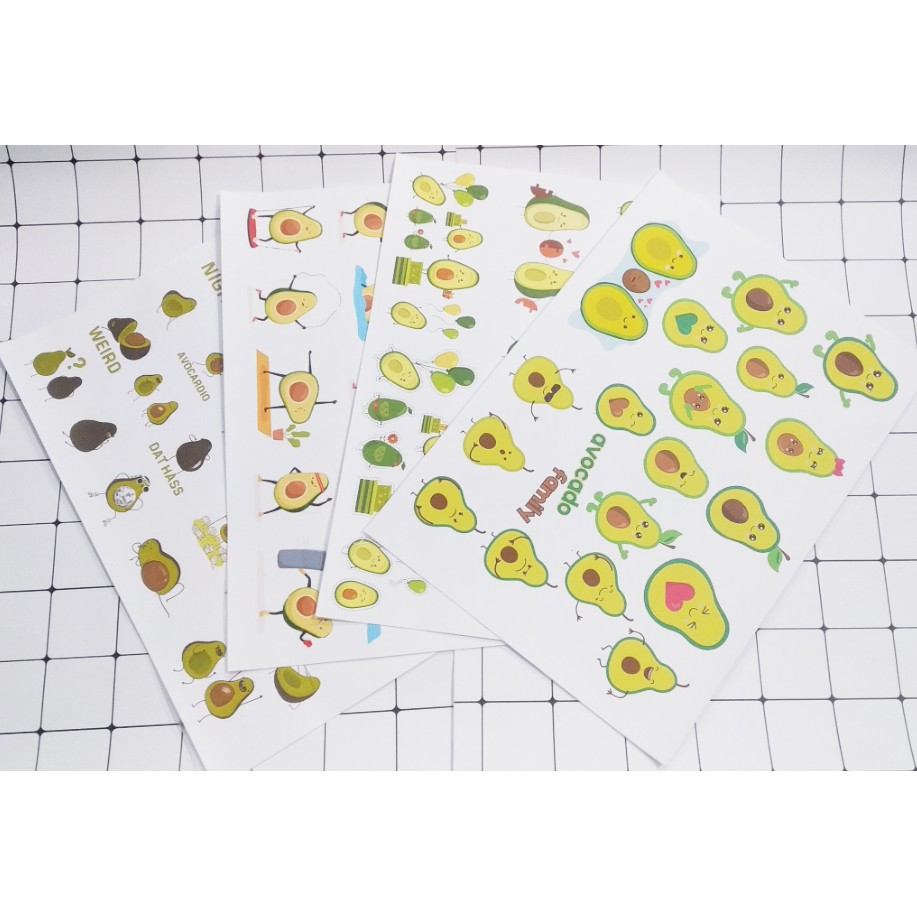sticker quả bơ A4 không bế S4A1 cute dễ thương