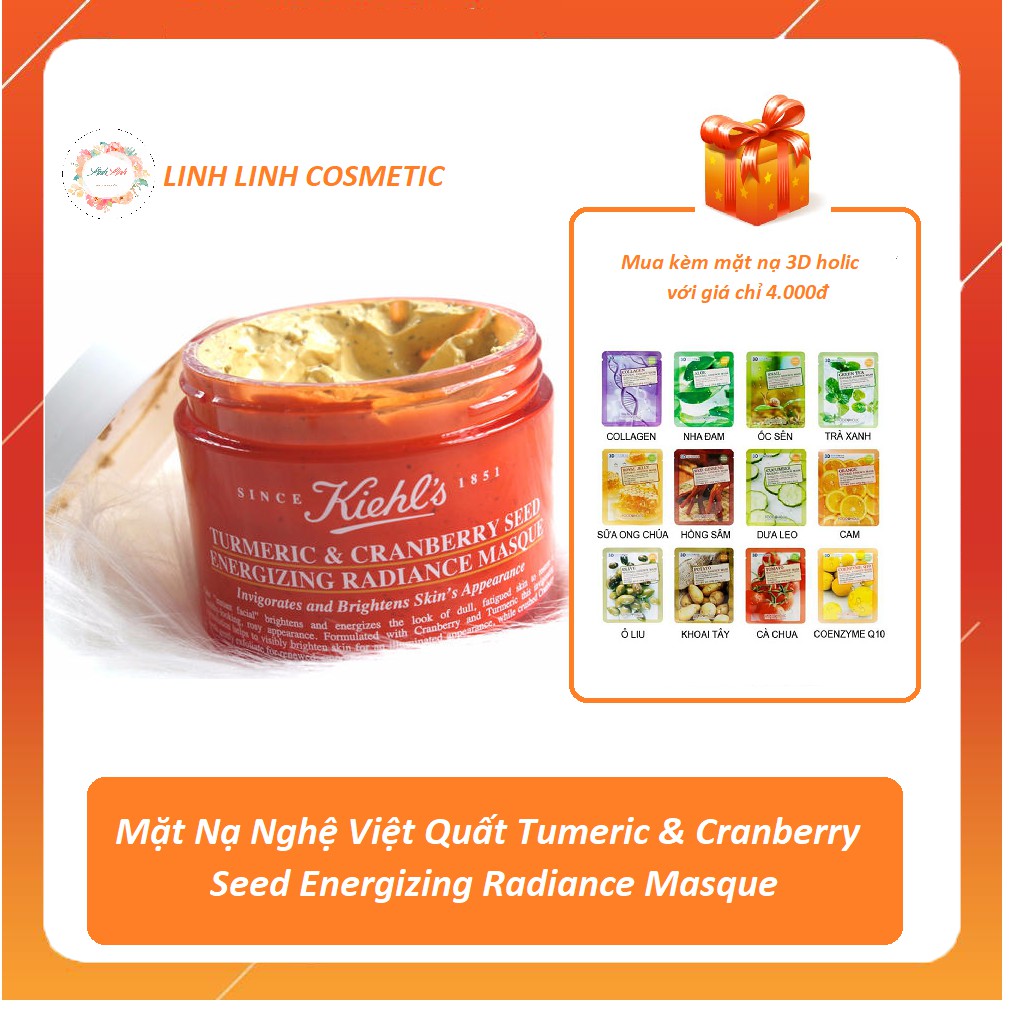 [tặng mặt nạ 3D] Mặt nạ nghệ việt quất Kiehl’s mask kiehls turmeric & cranberry seed energizing radiance masque