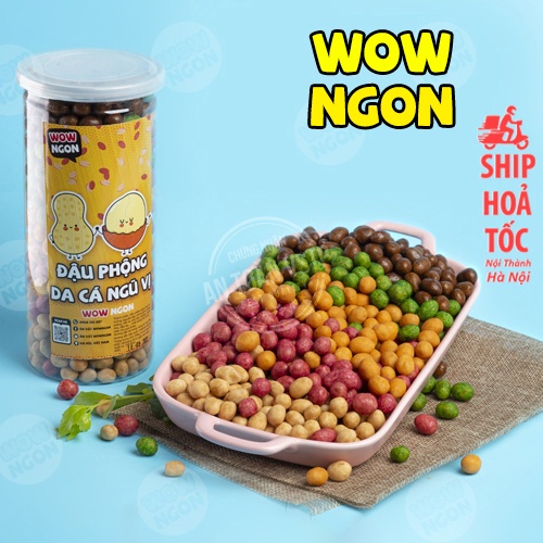 Đậu Phộng Da Cá Ngũ vị WowNgon hộp 600g giòn thơm, an toàn vệ sinh thực phẩm