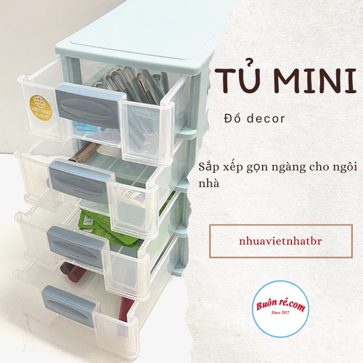 Tủ nhựa mini trong suốt 3 tầng, 4 tầng Việt Nhật (MS:3683/3684), Tủ mini để bàn đựng mỹ phẩm, đồ dùng đa năng -br 01352