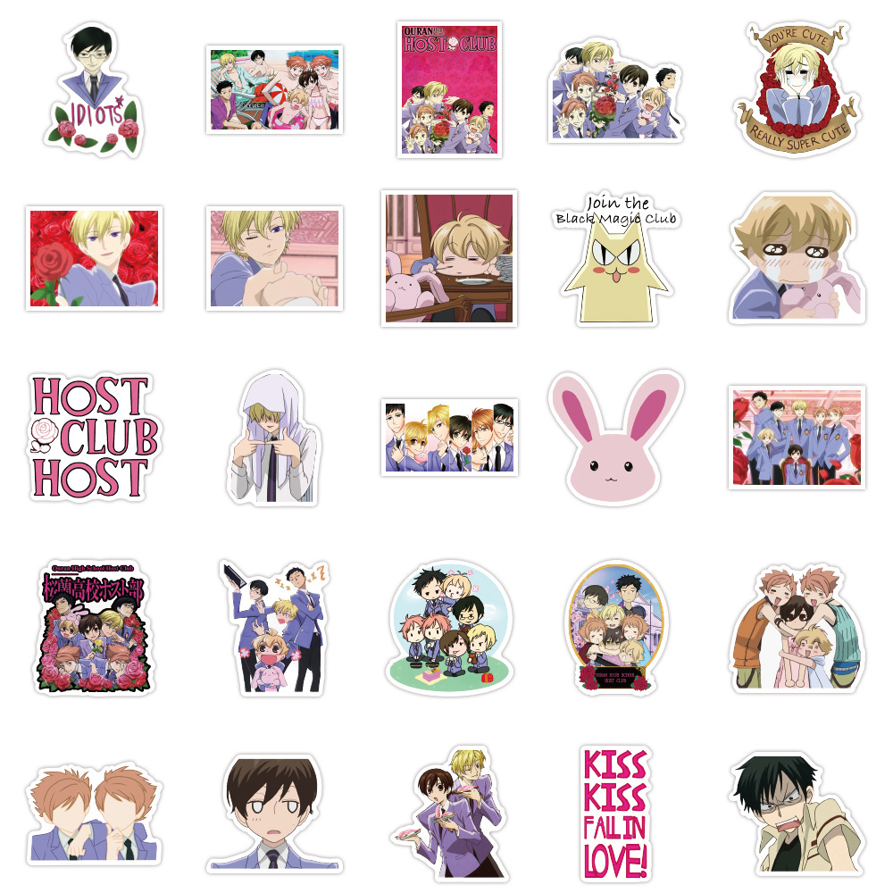 Y&P| Hình Dán Chống Nước Ouran High School Host Club Nhật Bản Anime Mũ Bảo Hiểm Máy Tính Xách Tay Hành Lý Dán Thiết Lập, 100 tờ
