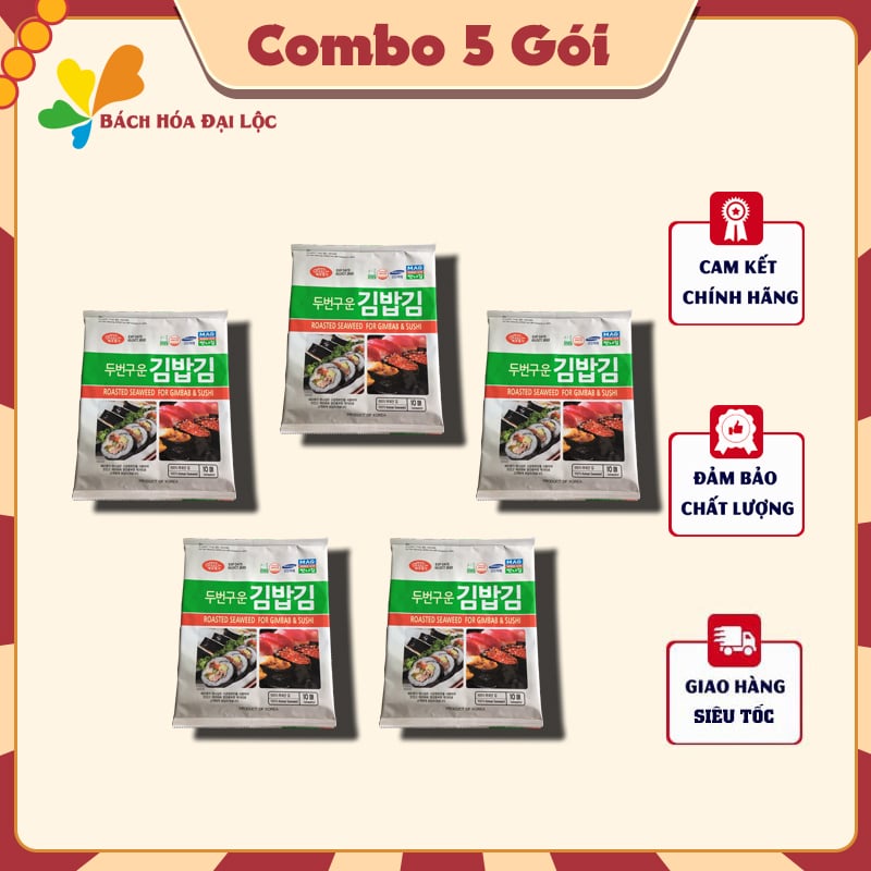 Combo 5 Gói Rong biển Hàn Quốc Loại 1 - làm cơm cuộn gimbab (kimbap) gói 10 lá - Chuẩn Hàn Chuẩn Vị