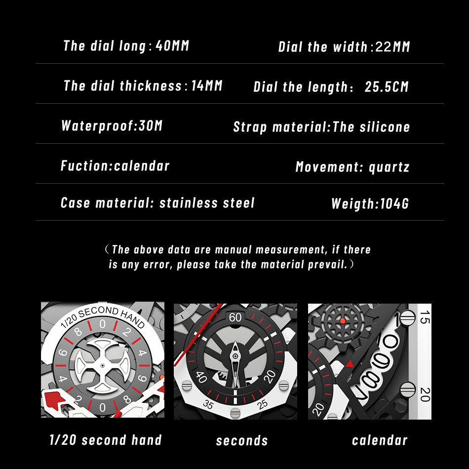 Đồng hồ đeo tay bộ máy thạch anh dây đeo bằng silicon thời trang cá tính cho nam