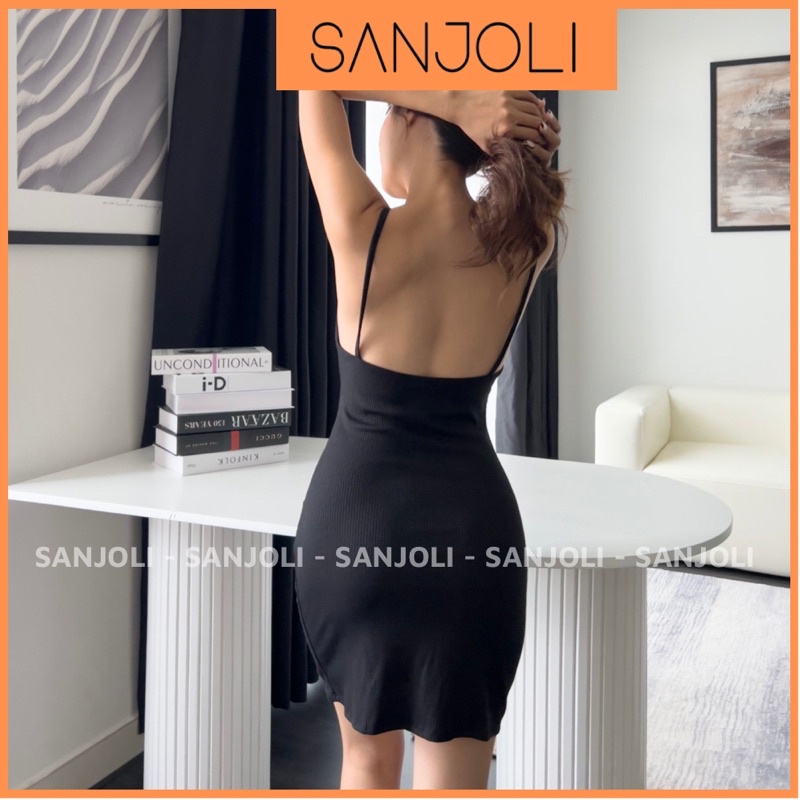 Đầm Body 2 Dây SANJOLI Váy Len Hai Dây Sợi Mảnh Thiết Kế Hở Lưng Sexy Đơn Giản Phù Hợp Đi Chơi Đi Tiệc VDE34