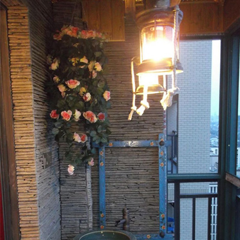 Artificial flower rattan Dây hoa hồng bằng vải lụa &amp; lá thường xuân giả 2.3M treo tường trang trí tiệc cưới