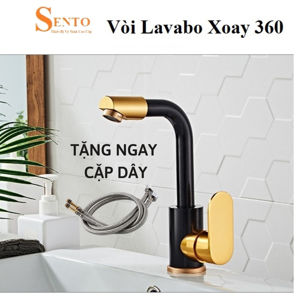 Vòi Lavabo Vòi Rửa Mặt Nóng Lạnh Cắm Chậu SENTO - Mẫu Mới Tặng Kèm Cặp Dây Inox Bảo Hành 12 Tháng